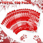 Pajean 100 Pcs Halloween Bloody Treat Bags Goodie Candy Cellophane Handprint Gift Plastic Bags with Handle for Horror Zombie Splatter Scary Trick or Treat Party Favors, 9.8x6.7 Inch(Light)