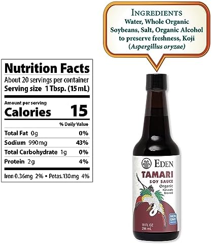Eden Organic Tamari Soy Sauce, Naturally Fermented from Non GMO USA Soybeans, Gluten Free, 10 oz
