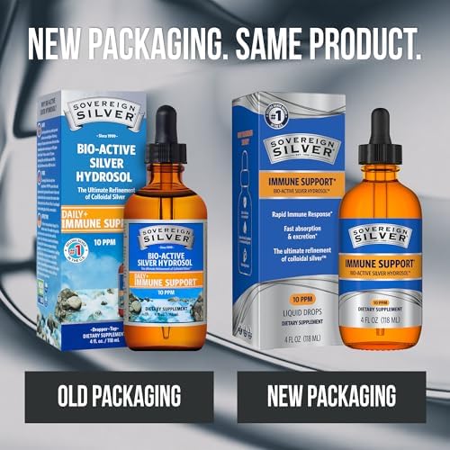 Sovereign Silver Immune Support - Colloidal Silver, Bio-Active Silver Hydrosol, 10 ppm, Liquid Dropper, 4 Fl Oz, (118 mL)