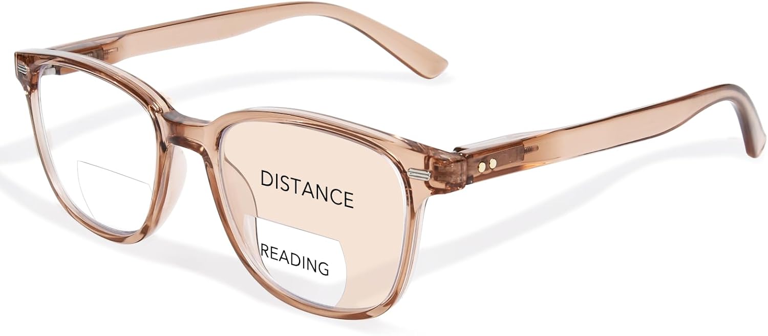OPTOFENDY Bifocal Reading Glasses for Women, Blue Light Blocking Computer Readers with Spring Hinges, Retro Square Frame