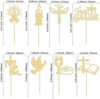 Ephlyn 32Pcs First Holy Communion Cupcake Toppers Glitter Dove Cross God Bless and Baptism Cupcake Picks First Communion Theme Baby Shower Birthday Party Cake Decorations Supplies Gold