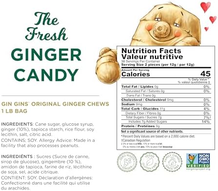 GIN GINS Original Ginger Chews – Natural Fresh Ginger Candy by The Ginger People – Individually Wrapped Healthy Candy – Original Flavor – Large 1 lb Bag (16oz) – Pack of 1