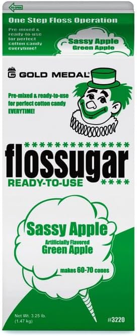 Cotton Candy Floss sugar Mix Flavors | Pack Of 4 | Green Apple, Cherry, Grape and Chocolate Flavors | 1/2 Gallon Cartons