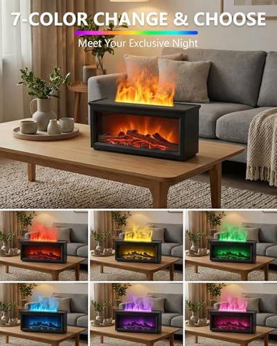 Essential Oil Diffuser, 7-Color Fireplace Fire Flame Aromatherapy Humidifier, 280ml Ultrasonic Aroma Diffuser Cozy Gift with Time Sets and Remote Control for Bedroom Home Yoga Office