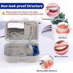 Annhua Partial Denture Case for Soaking, Plastic Denture Cup with Lid, Brush and Mirror, Travel Retainer Cleaner Case Bath Container for Cleaning Full False Teeth, Aligners - Gray
