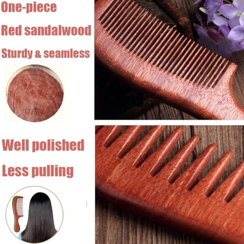 2 Pcs Sandalwood Hair Comb Set Wooden Wide and Fine Tooth Comb for Women Men, Anti-static Detangling Comb for Curly Fine Straight Wet Dry Hair