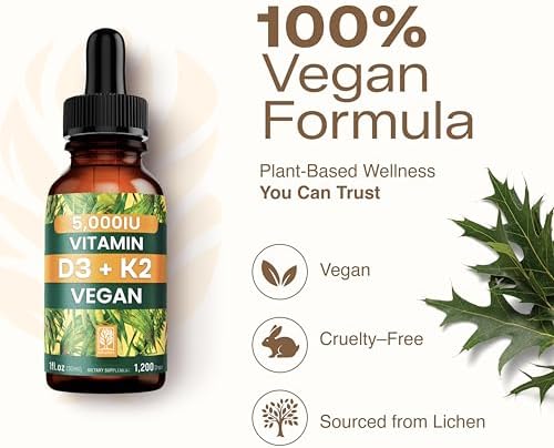 NATURTREU Vegan Vitamin D3 K2 Liquid Drops with MCT Oil for Adults (240 Servings) - Liquid Vitamin D K2 MK7 - All Natural, Non-GMO & Dr Formulated with 3X More Absorption - Third-Party Tested
