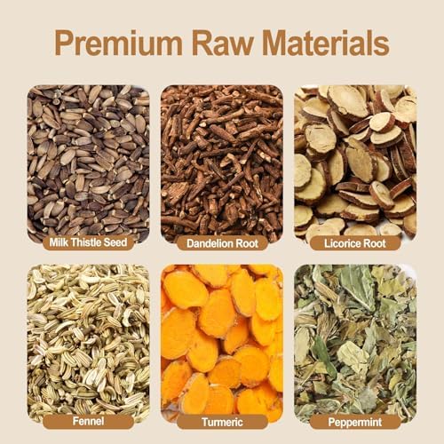 FullChea - Detox Tea Bags, 50 Teabags Liver Detox Tea, With Milk Thistle Seed, Dandelion Root, Licorice Root, Fennel, Turmeric, Peppermint - Liver Cleansing and Support