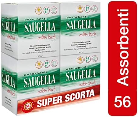 Saugella Saugella Cotton Touch Outdoor Day Absorbent Anti-Odour with Hypoallergenic Cotton Wings 56 Pieces - 80g