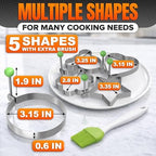 5 Pcs Pancake Molds for Griddle – Stainless Steel Heart Shaped Pancake Mold Set with Ring, Star, Cloud & Mouse Fun Shapes – Fried Egg Molds for Omelets, Cookie Cutting & Creative Breakfast Preparation