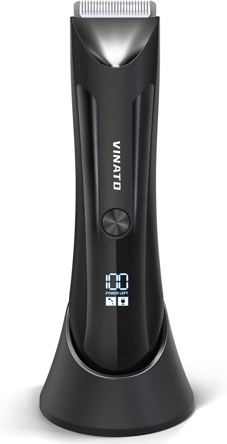 VINATO Electric Body Hair Trimmer - Manscape Ball Trimmer, Groin Hair Trimmer for Men, Waterproof Ball Shaver, USB Recharge Dock Replaceable Ceramic Blade, Male Hygiene Razor, 90 Mins Battery Life
