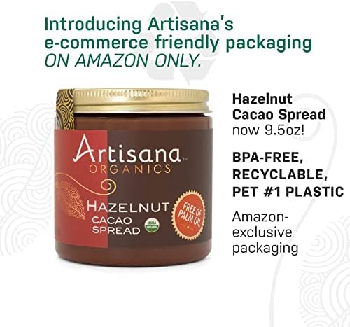 Artisana Organics Hazelnut Cacao Spread, 9.5 oz | USDA Organic, No Palm Oil, Sweetened with Coconut Sugar