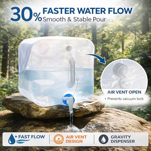 Collapsible Water Container Jug, 2×5.3 Gallon BPA Free Water Storage Carrier with Spigot, for Camping Backpacking Hiking Outdoors & Emergency, Food-grade Foldable Portable Survival Gear