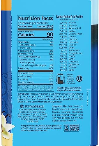 Organic Plant Based Protein Powder | Vegan Organic Protein Powder Vanilla Flavored with BCAA Amino Acids & Hemp Seed Pea Blend | Non-GMO Soy Dairy Filler & Gluten Free (Vanilla, 32 Servings)