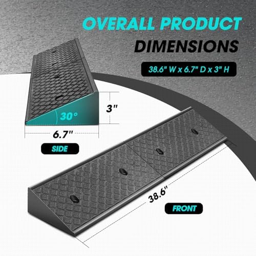 DNA Motoring 2pcs 3" Rise Rubber Curb Ramp Heavy Duty Loading Driveway Ramp Threshold Ramp 38.6" L x 6.7" W x 3" H for Loading Dock, Warehouse, Motorcycles, Cars, TOOLS-00644