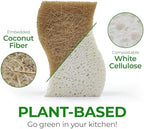 Biodegradable Natural Kitchen Sponge - Compostable Cellulose and Coconut Walnut Scrubber Sponge (12 Pack)
