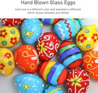 QFkris 2" Blown Glass Easter Eggs Decor Figurines Set of 3 Solid Crystal Blessings Paperweight Easter Egg for Office Desk Tabletop Decoration
