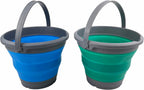 SAMMART 5.5L (1.4 Gallon) Set of 2 Collapsible Plastic Bucket - Foldable Round Tub - Portable Fishing Water Pail - Space Saving Outdoor Waterpot. (Bluish-Green + Blue)