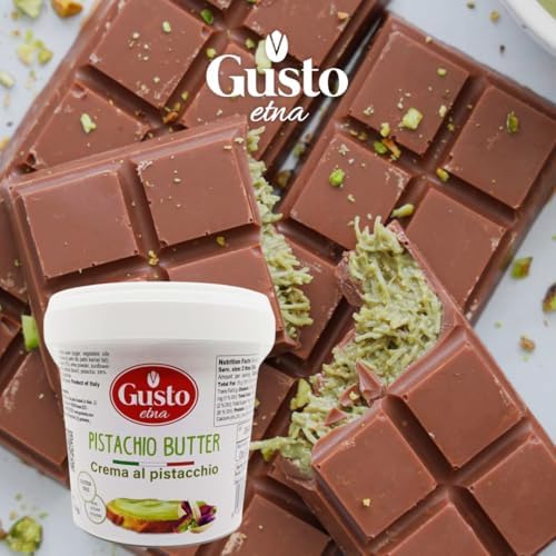 Gusto ETNA Sweet Pistachio Butter Cream, 6.6 lb (3 kg) Bulk Tub, 35% Pistachios - Pistachio Butter for filling for Knafeh Dubai Chocolate Bars and Dubai Chewey Cookie Pistachio Cream. Sweet Pistachios Spread. Sicily, Italy
