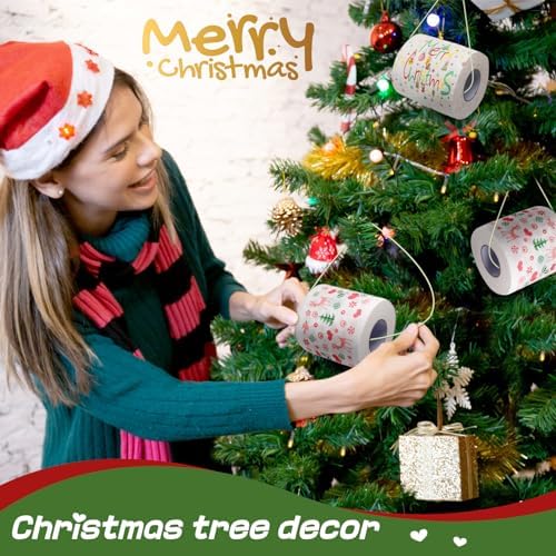 Merry Christmas Toilet Paper- Christmas Toilet Paper Roll for White Elephant Gifts, Tissue Napkin Prank Fun- Christmas Decorations for Xmas Stocking Stuffers Novelty Gift Idea, 2 Roll