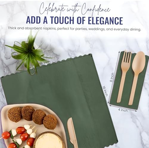 Premium 3-Ply Napkins 50-Count - Compostable 16x16 inch Disposable Green Dinner Napkins for Weddings, Parties & Events - Elegant Eco-Friendly Collection