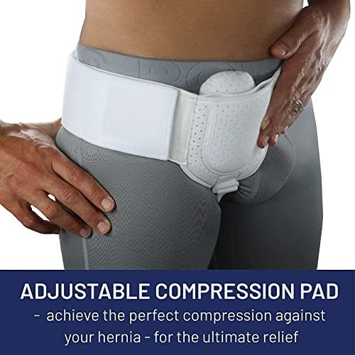 Inguinal Hernia Belt for Men,Adjustable Medical Hernia Guard Left or Right Side Waist Strap Inguinal Hernia Support for Men with Removable Compression Pads,Black