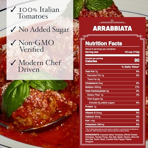 Carbone Arrabbiata Pasta Sauce | Tomato Sauce Made with Fresh & All-Natural Ingredients | Non GMO, Vegan, Gluten Free, Low Carb Pasta Sauce, 24 Fl Oz (Pack of 4)