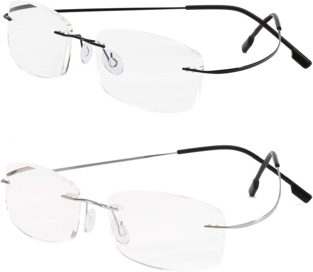 Viseng Set of 2 Rimless reading glasses titanium metal ultra light Readers of Men Women