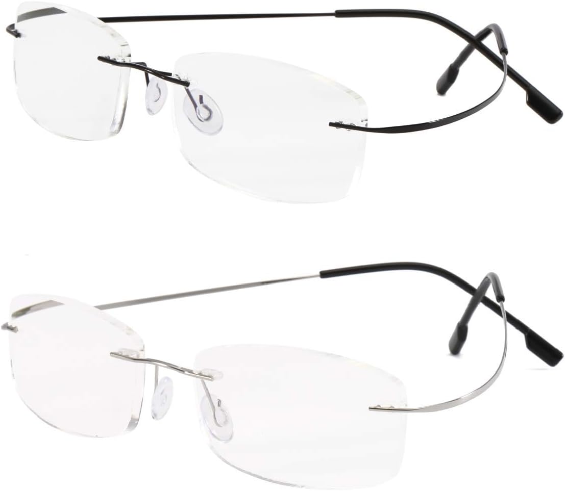 Viseng Set of 2 Rimless reading glasses titanium metal ultra light Readers of Men Women