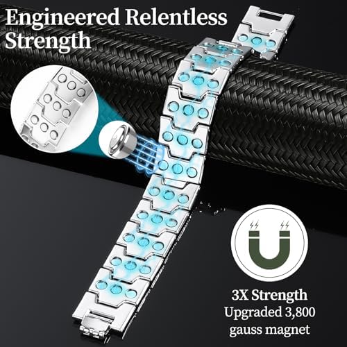 3X Magnetic Bracelets for Men Triple Strength Magnets with Pure Copper Adjustable Length Bracelet for Wrist Support & Wellness - Includes Sizing Tool and Gift Box