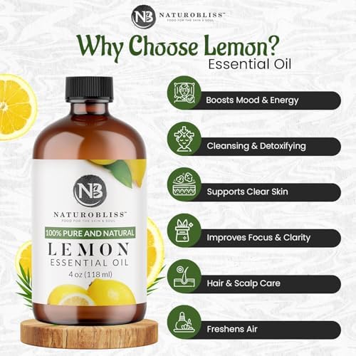 NaturoBliss 100% Pure Lemon Essential Oil Therapeutic Grade Premium Quality (4 fl. oz) with Glass Dropper, Perfect for Aromatherapy