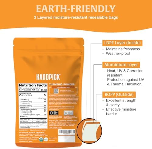 HANDPICK, Organic Turmeric Powder with Curcumin (397g/14oz) | Authentic Indian Origin | Gluten Free | Made from Turmeric Root