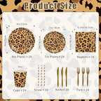 168PCS Leopard Print Party Suppplies Animal Cheetah Print Plates Napkins Cups Tableware Set Jungle Animal Leopard Theme Birthday Party Decorations Serve 24 Guests