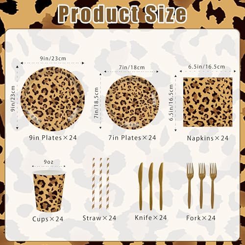 168PCS Leopard Print Party Suppplies Animal Cheetah Print Plates Napkins Cups Tableware Set Jungle Animal Leopard Theme Birthday Party Decorations Serve 24 Guests