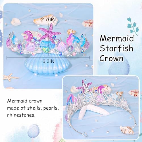 YARIEW Mermaid Crown Mermaid Birthday Decorations Mermaid Costume Mermaid Starfish Fish Scales Seashell Hair Accessories Wide Mermaid Headband Mermaid Birthday Party Gifts Purple