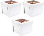 JJO Tall Cake Boxes for Tier Cakes, 14x14x12 Inches 3 Pack,Whie Cake Boxes with Window,Disposable Cake Containers, Sturdy Wedding Tall Cake Carrier