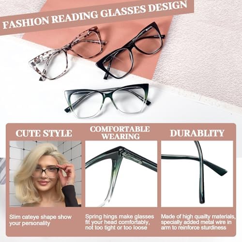 Cat Eye Reading Glasses for Women Stylish Oversized Readers with Spring Hinges 1.0 1.25 1.5 1.75 2.0 to 3.5 4.0