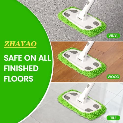 Reusable Microfiber Floor Mop System, Wet & Dry Sweeper Kit, Includes 1 Sweeper Handle, 3 Washable Chenille Mop Pads, Dry & Wet Use for Hardwood, Tile, and Laminate Floor