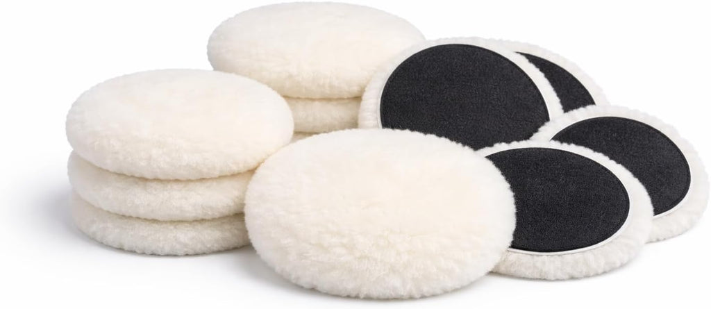 Lambswool Polishing Pads Sheepskin Buffing Pads, Lambs Wool Cutting Pads with Hook and Loop Backing - Wool Buffs (10 Pack, 3 Inch)