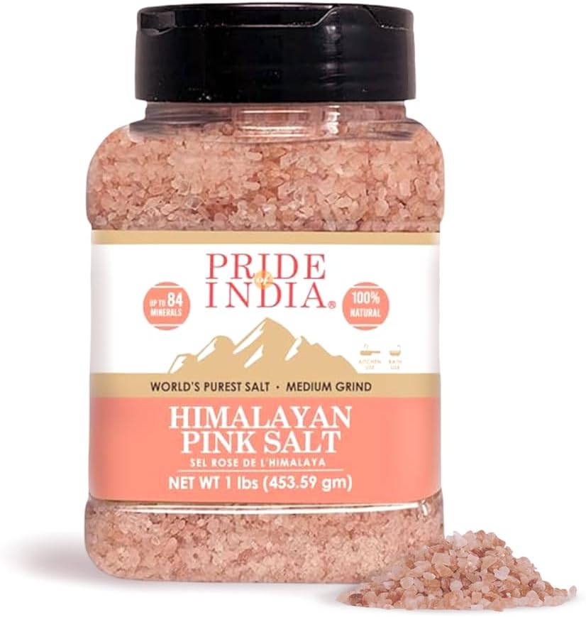 Pride Of India - Dark Himalayan Pink Salt - Enriched w/ 84+ Natural Minerals, Medium Grind 2-3mm - 1 Pound (16 oz) Dual Sifting Jar - Great for Grinders & Direct Use - Best for Kitchens & Restaurants