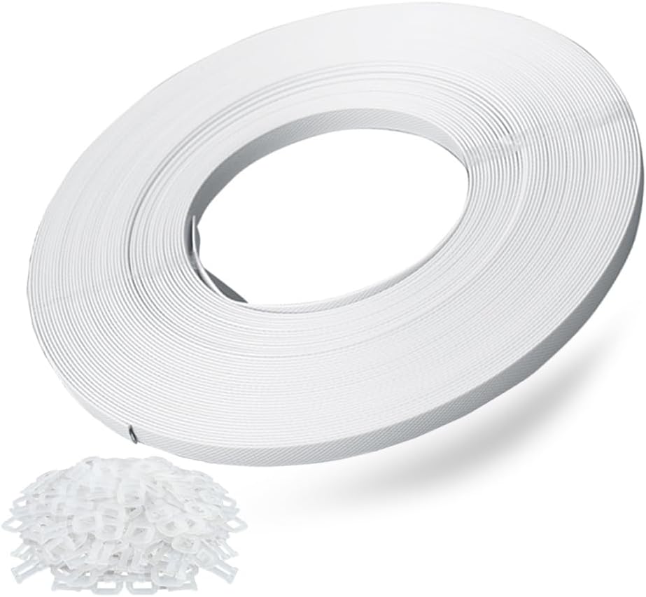 Hand Grade Polypropylene (PP) Strapping Coil 0.55" x 0.024" 130lbs Break Strength White Poly Strap 100pcs Plastic Buckles for Manual Packing Box Packing Strapping (Length328' x 1 Roll)