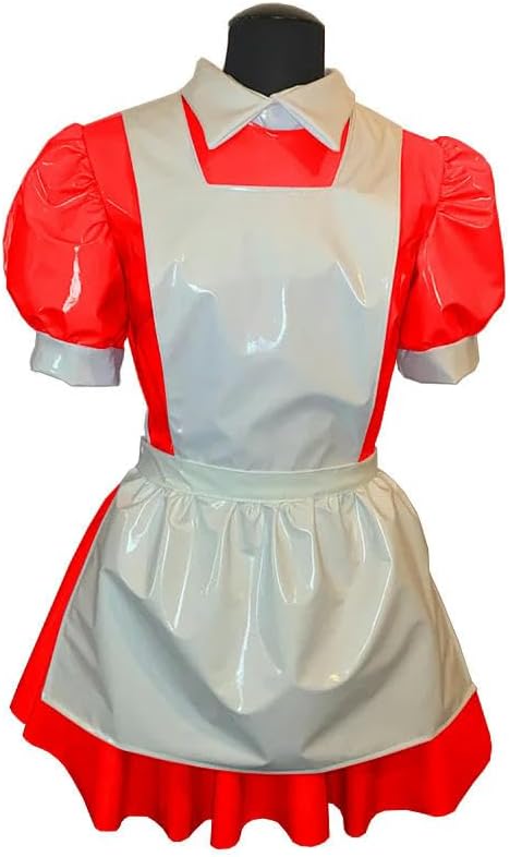 Men Sissy French Maid Dress Wetlook Puff Sleeve Cosplay Servant Uniform Flared Clubwear Party Outfit