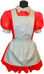 Men Sissy French Maid Dress Wetlook Puff Sleeve Cosplay Servant Uniform Flared Clubwear Party Outfit