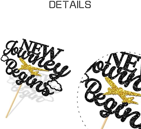 WeBenison New Journey Begins Cake Topper/Happy Retirement Cake Decorations/Farewell Party/Retirement Decorations Supplies Black Glitter