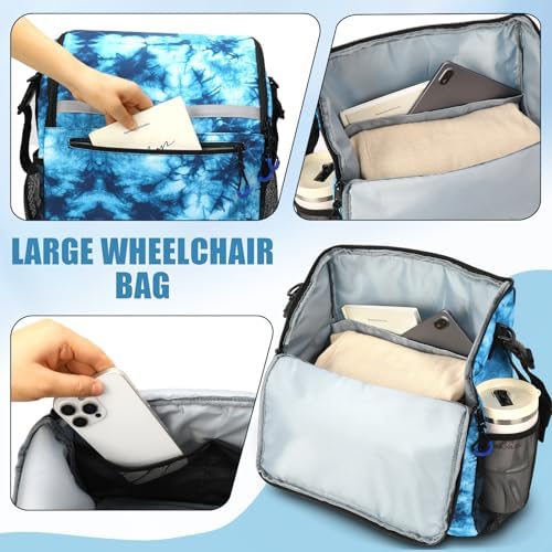 ZHCHG Wheelchair Bags, Wheelchair Backpack with Cup Holder, Wheelchair Bags to Hang on Back, Electric Wheel Chair Accessories, Large Storage Bag for Walker Rollator- Cyan