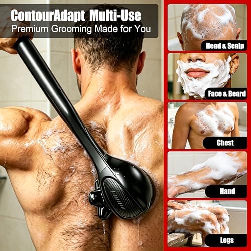 Back Shaver for Men, Rechargeable Electric Back Shaver with Long Handle, Waterproof Full Body Hair Trimmer&Groomer Kit with Replaceable Shaving Heads