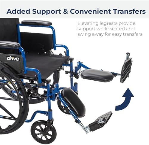 Drive Medical Blue Streak Lightweight Foldable Wheelchair - Enhanced Mobility Support - Durable Construction - Padded Comfort - Swing-Away Leg Rests - Desk Arms - Blue/Black - 20 Inch Seat
