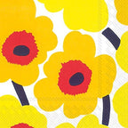 IHR Ideal Home Range Party Napkins Marimekko Disposable 3-Ply Paper Lunch Napkin Pack, 6.5" x 6.5", Unikko Dark Yellow, 20-Count