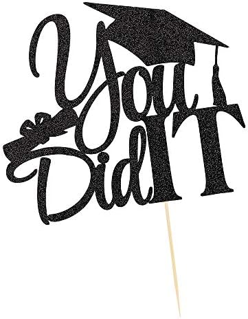 LVEUD I Did It Cake Topper - Congrats Grad Cake Toppers - Graduation Party Decorations (Black)