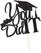 LVEUD I Did It Cake Topper - Congrats Grad Cake Toppers - Graduation Party Decorations (Black)